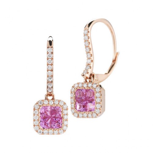 Jewelry Earring Pink Sapphire and Diamond Earrings 14kt Rose Gold